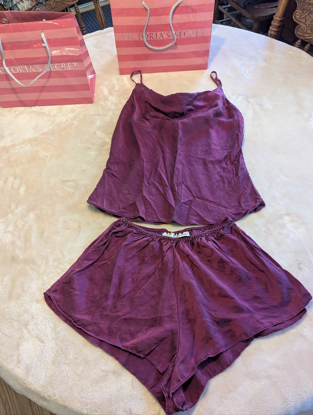 Victoria's Secret Vintage Gold Label Silk Royal Purple Cami & Shorts Set Size S